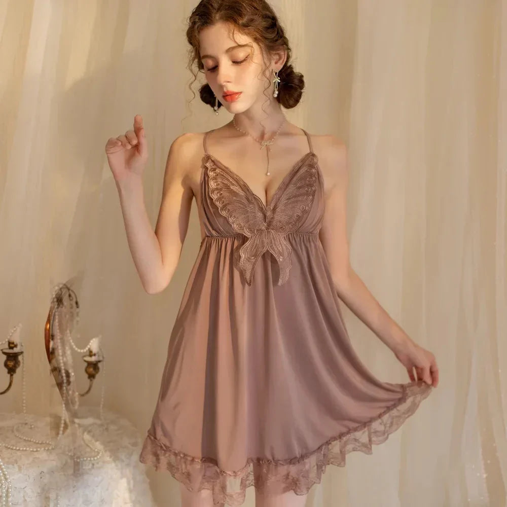 Pookie Wears V Neck Floral Lace Front Butterfly Lingerie